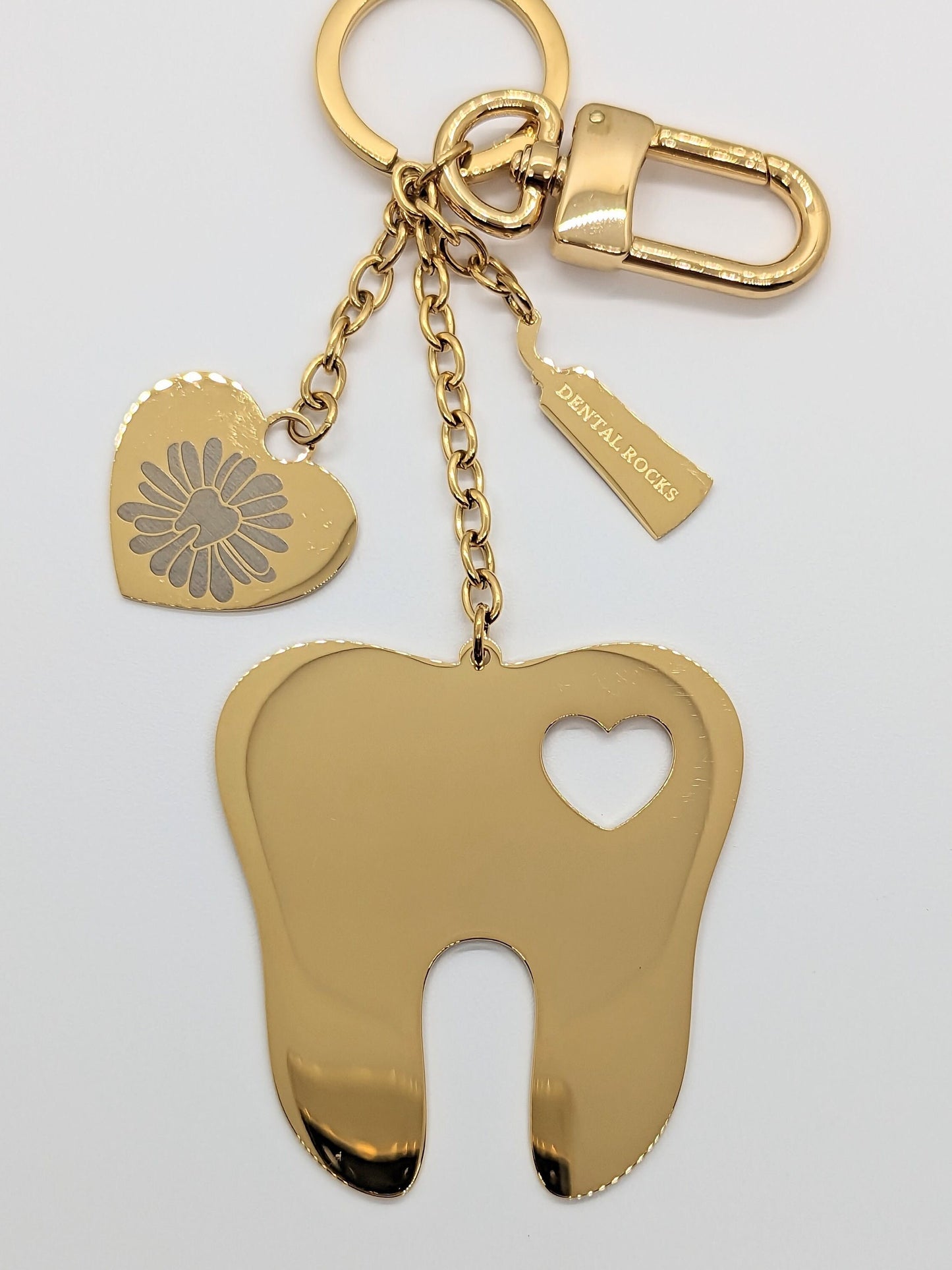 DENTAL HANDBAG CHARM & KEYCHAIN | 14K Gold Plated Dental Key Holder, Backpack & Luggage Tag, Dental Hygienist & Assistant Gift I Luxury Dental Car Decor | Dental Keychain, Hygiene School Gift, Stylish Dental Accessories