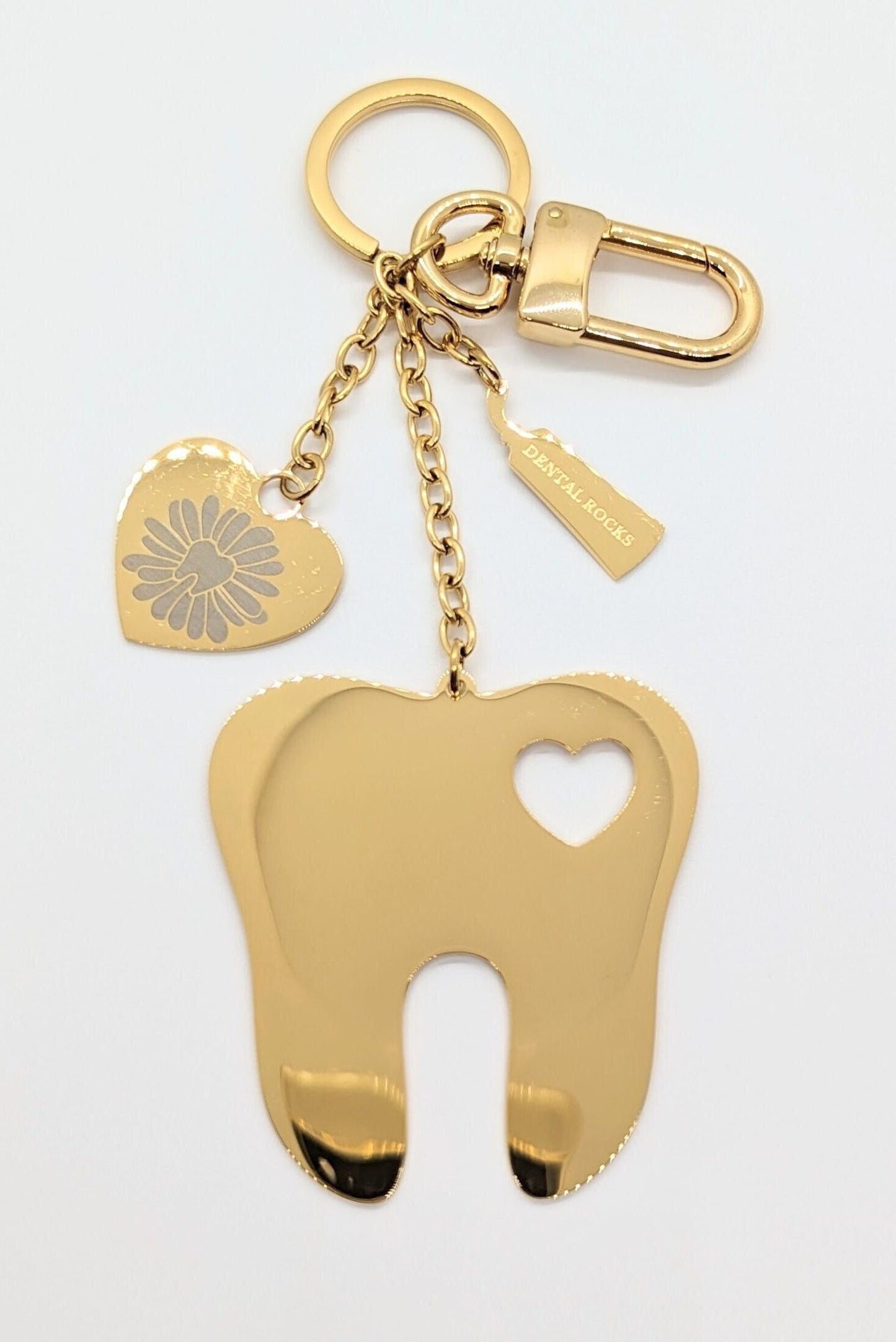 DENTAL HANDBAG CHARM & KEYCHAIN | 14K Gold Plated Dental Key Holder, Backpack & Luggage Tag, Dental Hygienist & Assistant Gift I Luxury Dental Car Decor | Dental Keychain, Hygiene School Gift, Stylish Dental Accessories