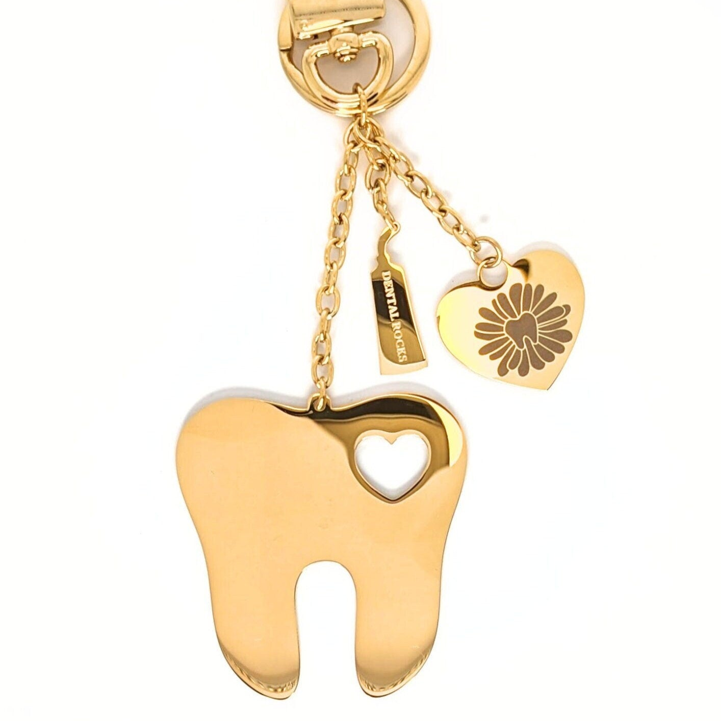 DENTAL HANDBAG CHARM & KEYCHAIN | 14K Gold Plated Dental Key Holder, Backpack & Luggage Tag, Dental Hygienist & Assistant Gift I Luxury Dental Car Decor | Dental Keychain, Hygiene School Gift, Stylish Dental Accessories