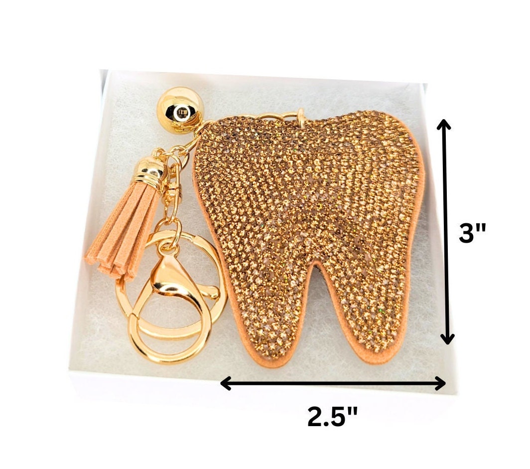 Golden Tooth Keychain | Dental Charms for Vehicles, Handbags, Backpacks, Luggage I Perfect Gift for RDH, RDA, Dental Hygienists