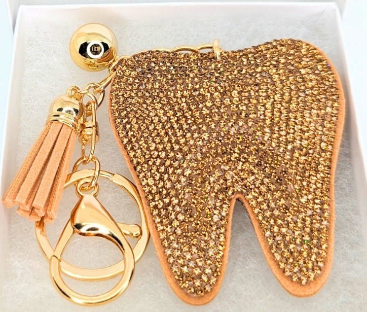 Golden Tooth Keychain | Dental Charms for Vehicles, Handbags, Backpacks, Luggage I Perfect Gift for RDH, RDA, Dental Hygienists