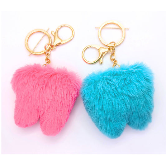 2-for-1 Cute Fuzzy Tooth Keychain | Handbag Charm Tooth, Vehicle Decoration, Stress relief Dental Assistant, Dental Hygienist, Dentist Gifts