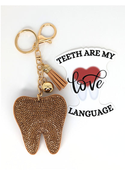 GOLDEN TOOTH KEYCHAIN | Dental Charms for vehicles, Dental Gifts for rdh, rda, Handbag Charm, Backpack Charm, Luggage Charm,Dental Hygienist