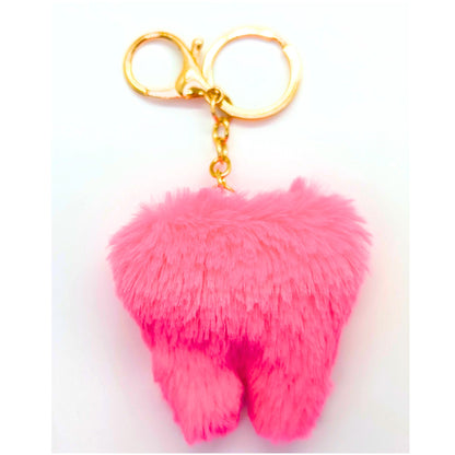 2-for-1 Cute Fuzzy Tooth Keychain | Handbag Charm, Vehicle Decoration, Stress Relief | Perfect Dental Assistant, Hygienist, Dentist Gift